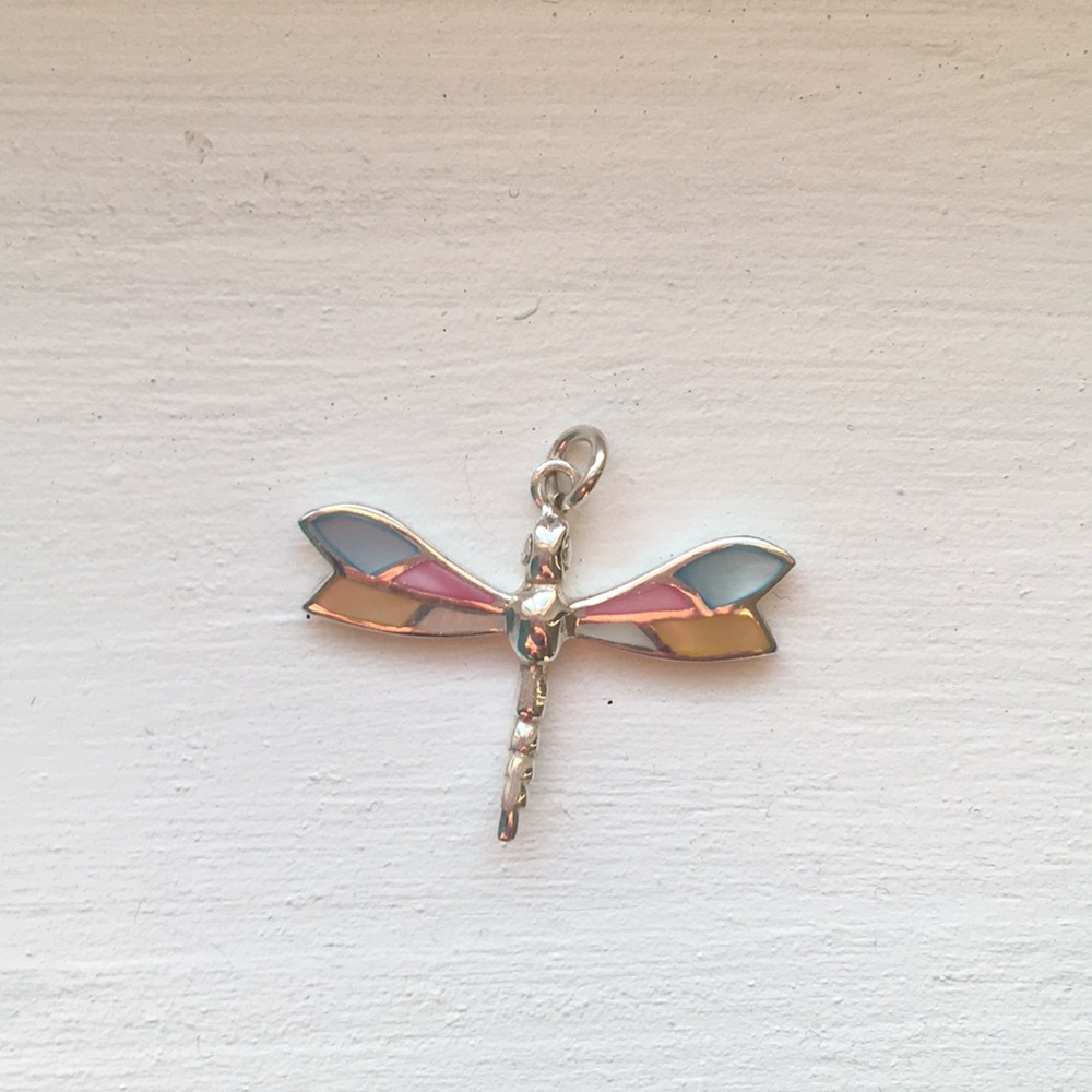 Sterling and mother of pearl dragonfly pendant